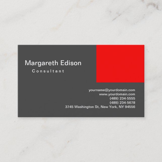 Plain Red Grey Clear Standard Business Card (Front)