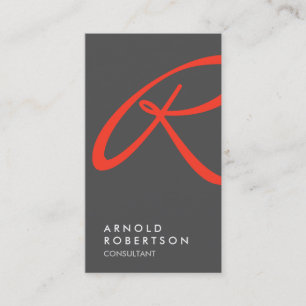 Plain Red Grey Trendy Monogram Business Card