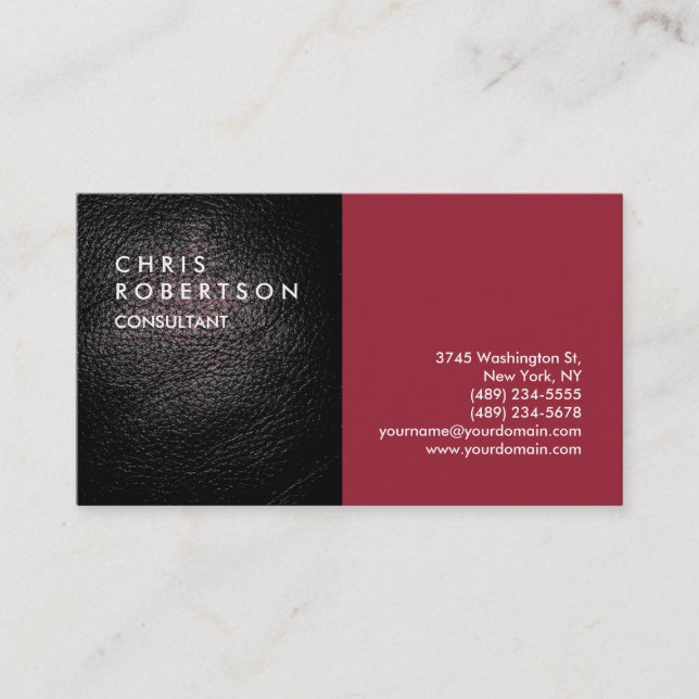 Plain Red Leather Modern Creative Business Card (Front)