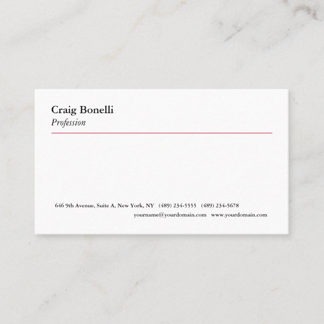 Plain Red Line White Minimal Modern Professional Business Card (Front)