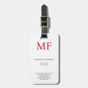 Plain Red Monogram Cute Minimalist Plain  Luggage Tag