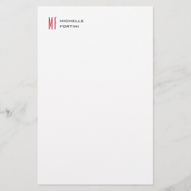Plain Red Monogram Cute Minimalist Plain  Stationery (Front)