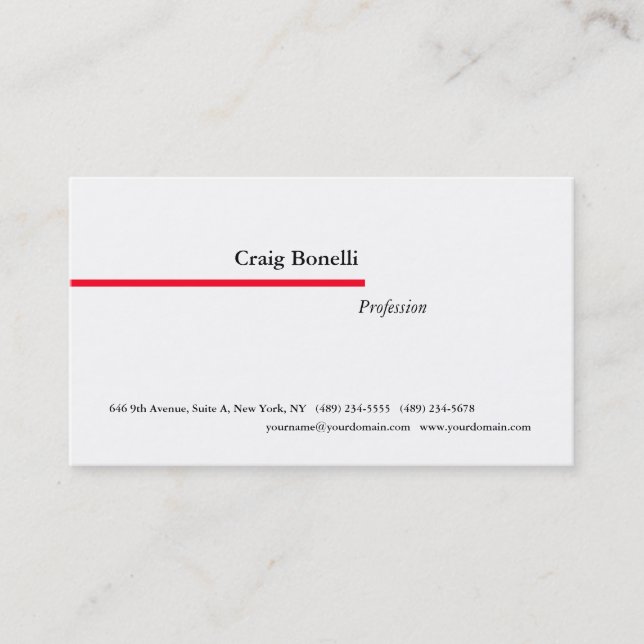 Plain Red White Minimalist Modern Professional Business Card (Front)