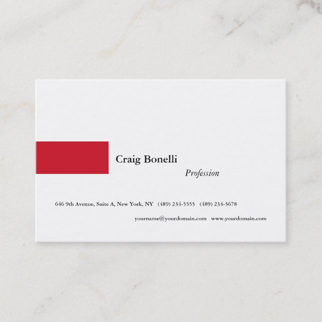 Plain Red White Minimalist Modern Professional Business Card (Front)