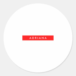 Plain Red White Professional Minimalist Name Classic Round Sticker