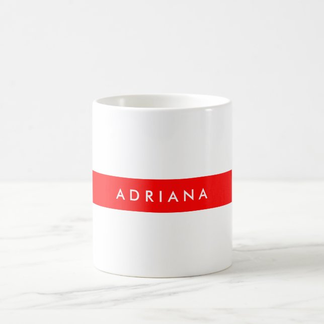 Plain Red White Professional Minimalist Name Coffee Mug (Center)