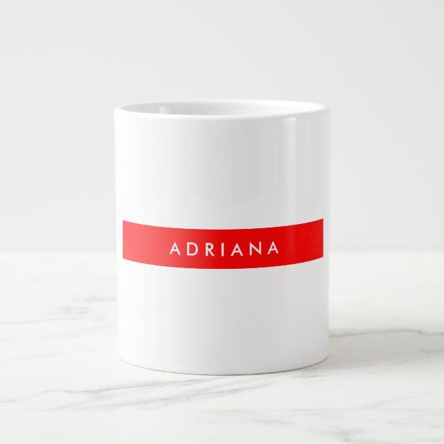 Plain Red White Professional Minimalist Name Large Coffee Mug (Front)