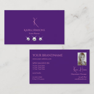 Plain Royal Purple with Monogram Photo and Jewels Business Card