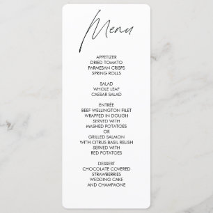 Plain Script Round Wedding Menu White