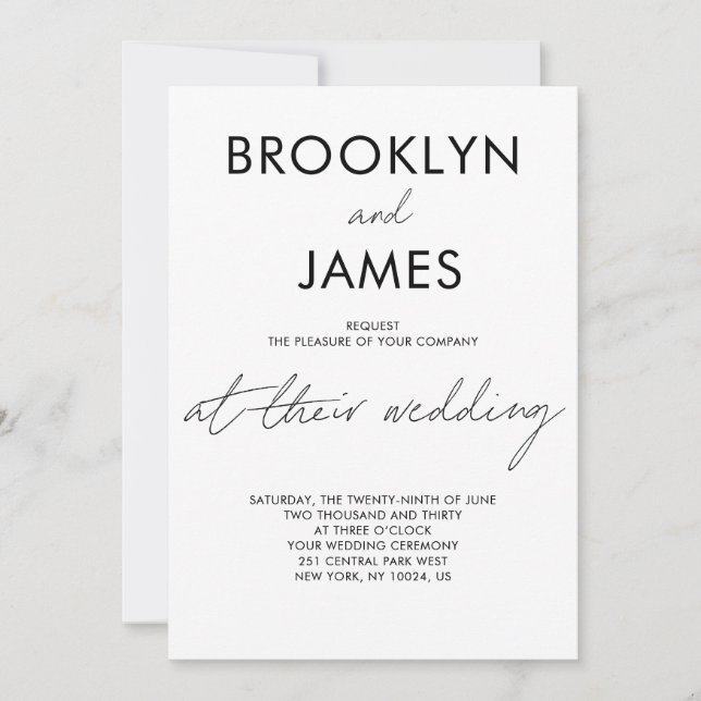 Plain Script Wedding Invite White (Front)