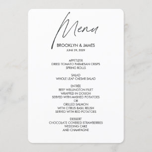 Plain Script Wedding Menu White