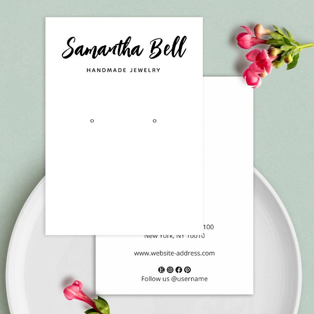  Plain Signature Script White Earring Jewellery Business Card (Creator Uploaded)