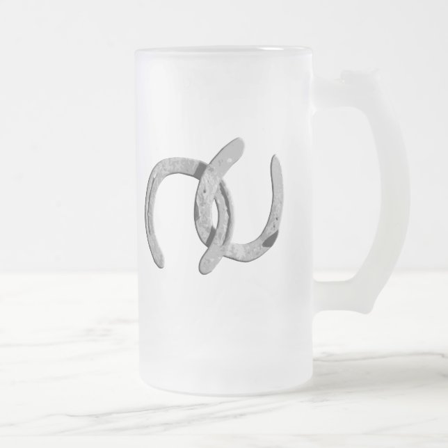 Plain Silver Horse Shoes Frosted Glass Beer Mug (Right)