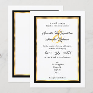 Plain simple black and gold border wedding invitation