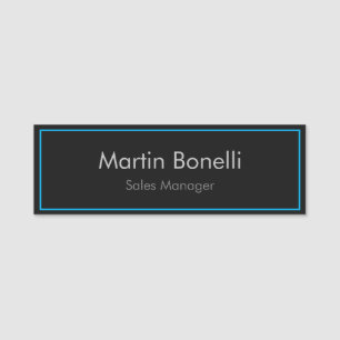 Plain Simple Black Blue Grey Modern Pro Name Tag