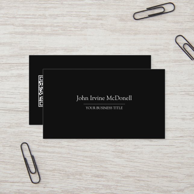 Plain & Simple Black Business Card with QR Code (Front/Back In Situ)