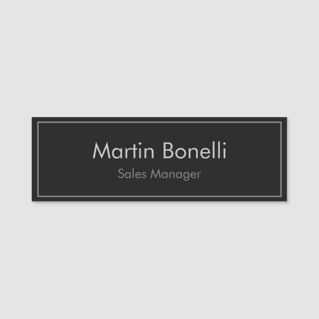Plain Simple Black Grey Modern Professional Name Tag (Front)