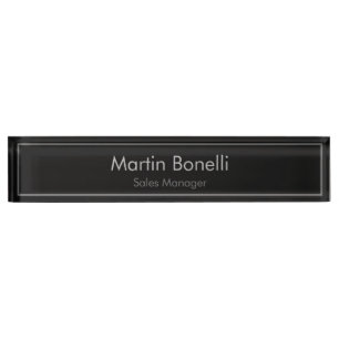 Plain Simple Black Grey Modern Professional Nameplate