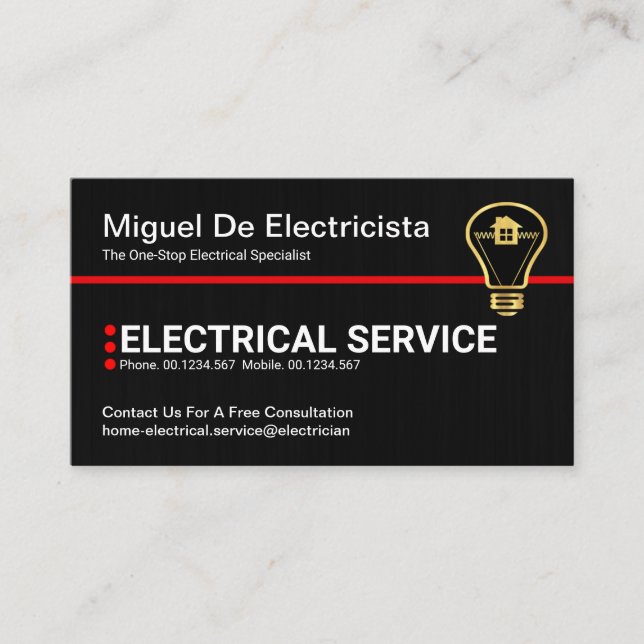 Plain Simple Black Grunge Red Line Electrical Business Card (Front)