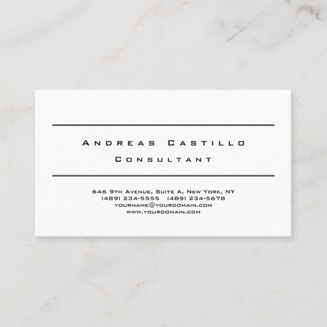 Plain Simple Black White Minimalist Professional Business Card (Front)
