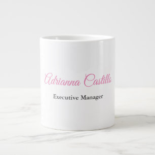 Plain Simple Black White Pink Calligraphy Name Large Coffee Mug