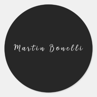 Plain Simple Black White Trendy Calligraphy Script Classic Round Sticker