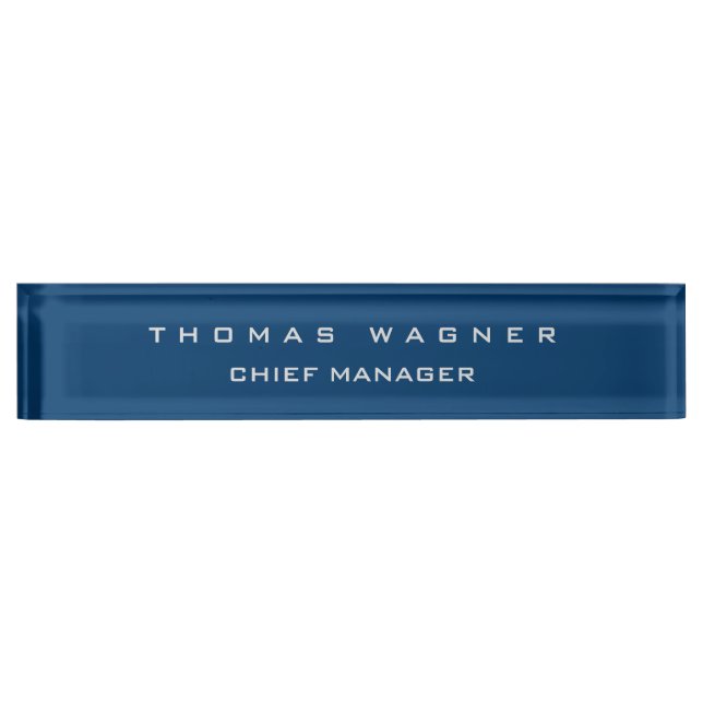 Plain Simple Blue Trendy Minimalist Classy Nameplate (Front)