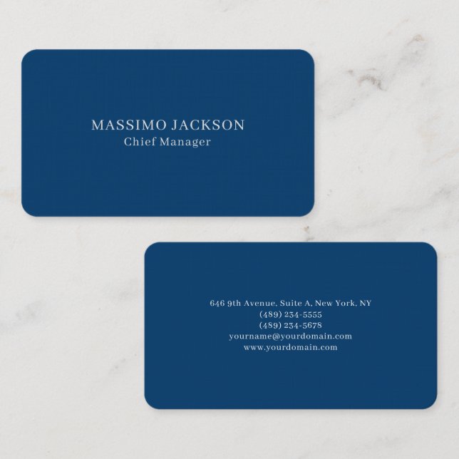 Plain Simple Blue Trendy Minimalist Professional Business Card (Front/Back)