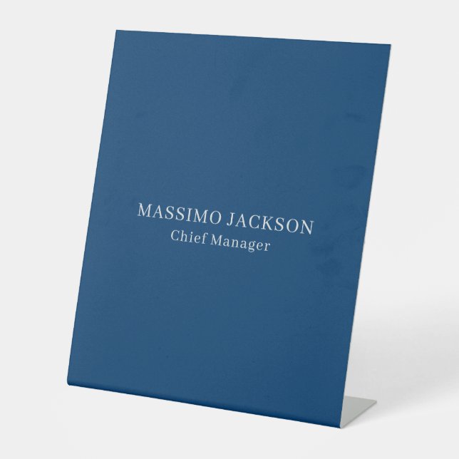 Plain Simple Blue Trendy Minimalist Professional Pedestal Sign (Front)