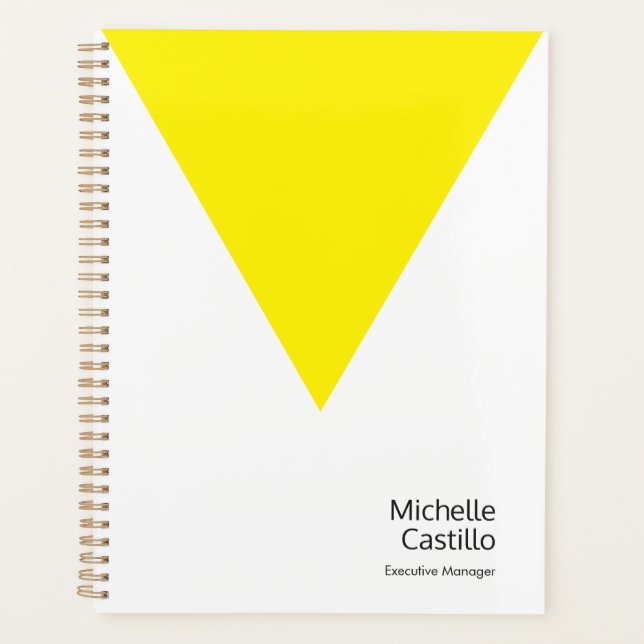 Plain Simple Bright Yellow White Minimalist Name Planner (Front)