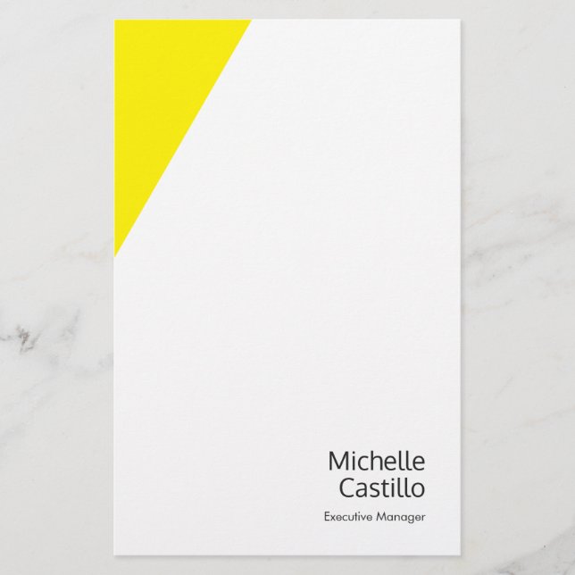Plain Simple Bright Yellow White Minimalist Name Stationery (Front)