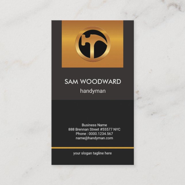 Plain Simple Elegant Pull Down Gold Tab Handyman Business Card (Front)