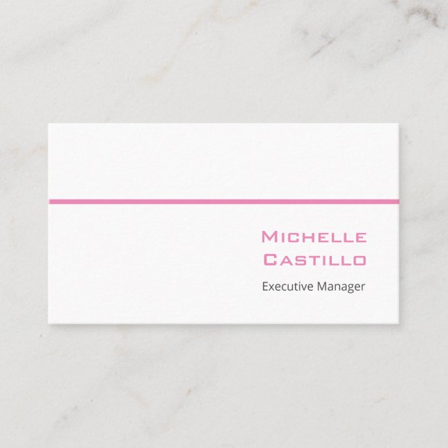 Plain Simple Feminine Minimalist Pink White Business Card (Front)