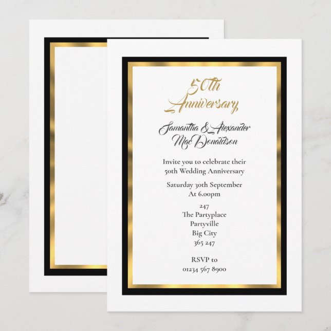 Plain simple golden wedding anniversary invitation (Front/Back)