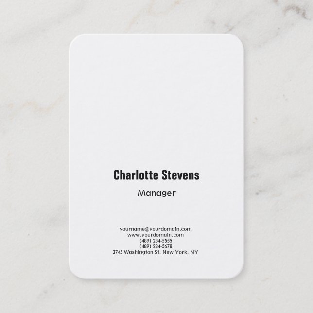 Plain simple minimalist elegant white bold text business card (Front)