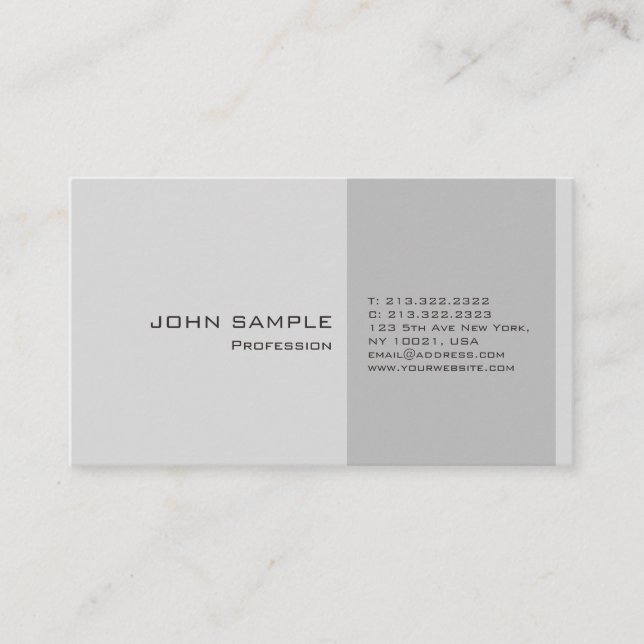 Plain Simple Modern Professional Elegant Grey Business Card (Front)