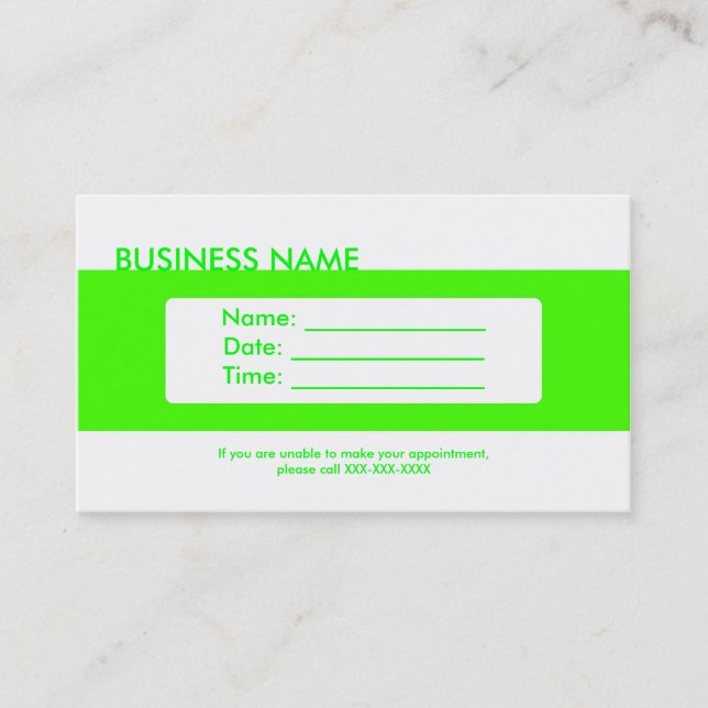 Plain simple neon green appointment business cards (Front)