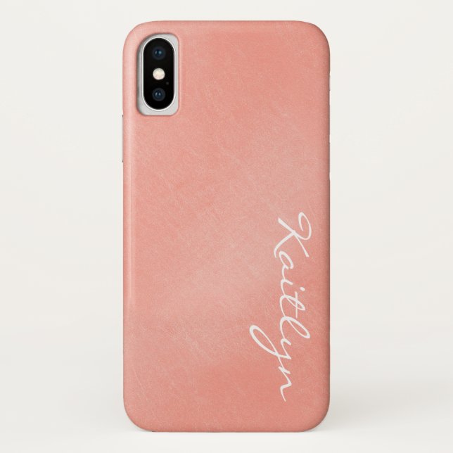 Plain Simple Peachy Pink Crinkle Faded With Name Case-Mate iPhone Case (Back)