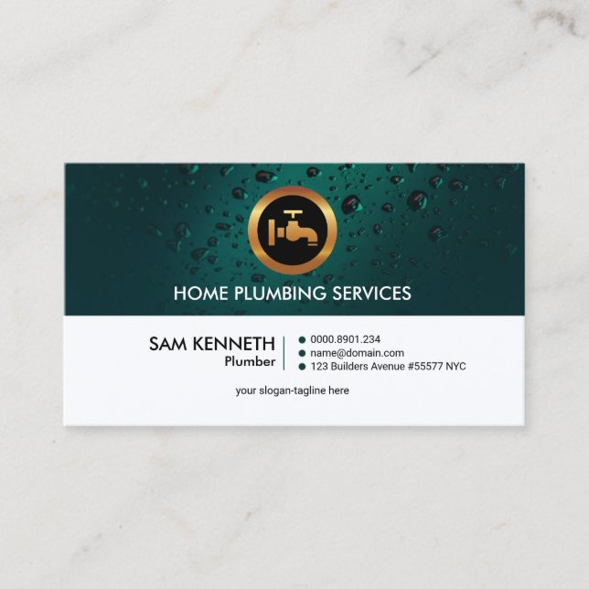 Plain Simple Retro Water Drop Professional Plumber Business Card (Front)