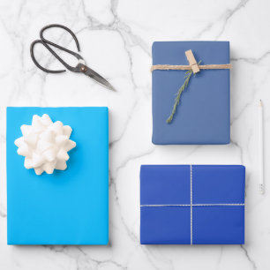 Plain Sky Yonder Cerulean Blue Shades 3 Tones Wrapping Paper Sheet