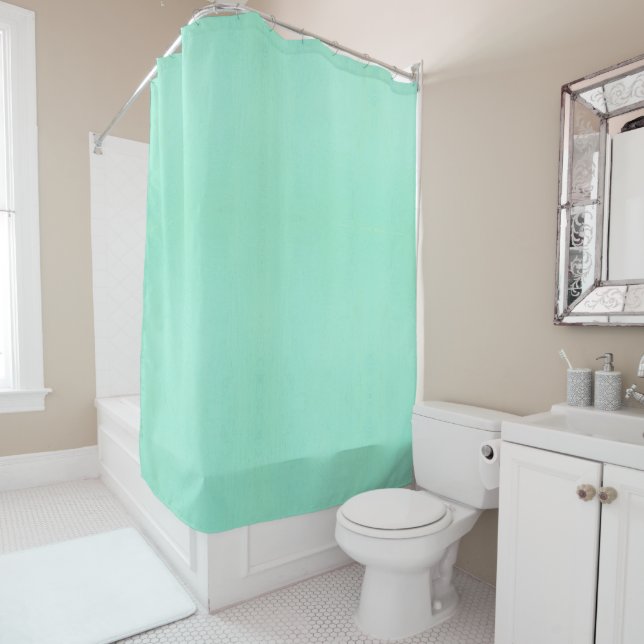 Plain smooth mint colour with subtle uneven textur shower curtain (In Situ)