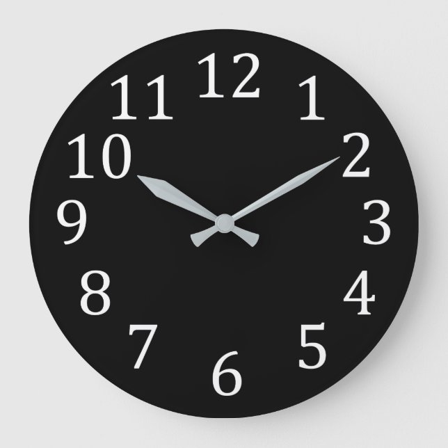 Plain Solid Black with Large White Numbers Clock (Front)