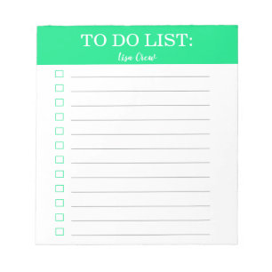 Plain solid green personalised to do list notepad