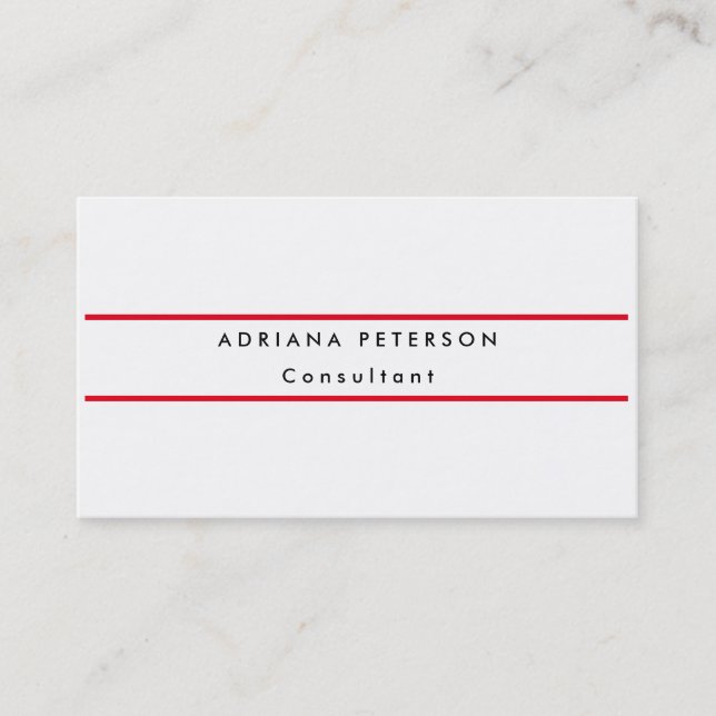 Plain Sophisticated Red White Simple Professional Business Card (Front)