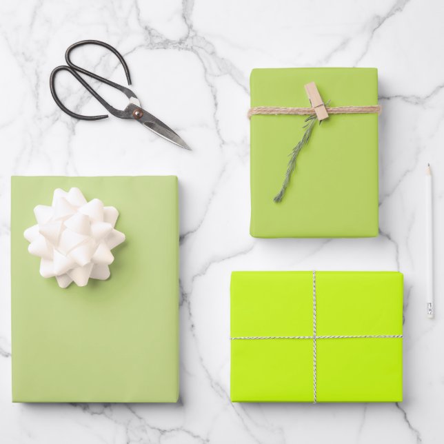 Plain Spring Bud Lime Green Shades 3 Tones Wrapping Paper Sheet (Front)