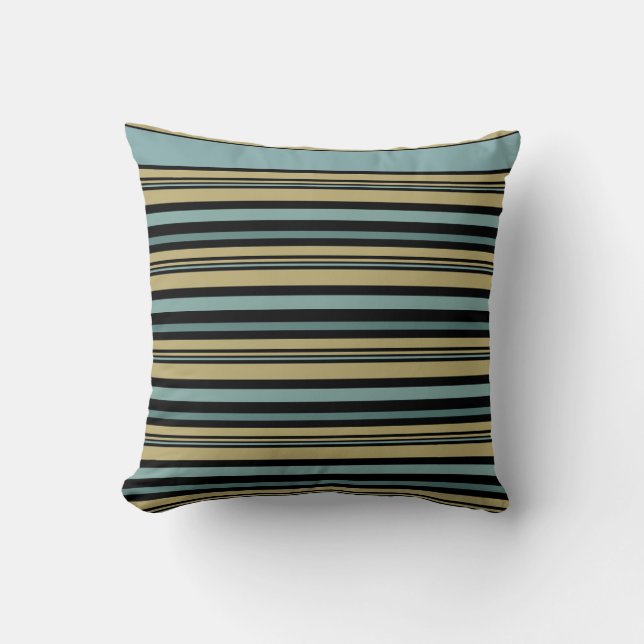 Plain Striped Olive green, Black and Grey Cushion (Front)