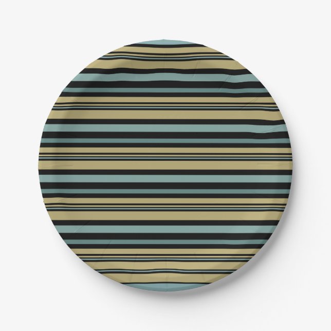 Plain Striped Olive green, Black and Grey Throw Pi Paper Plate (Front)