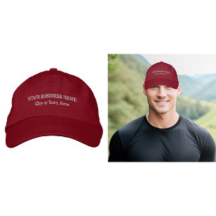 Plain Text Business Brand on Adjustable Red Embroidered Hat