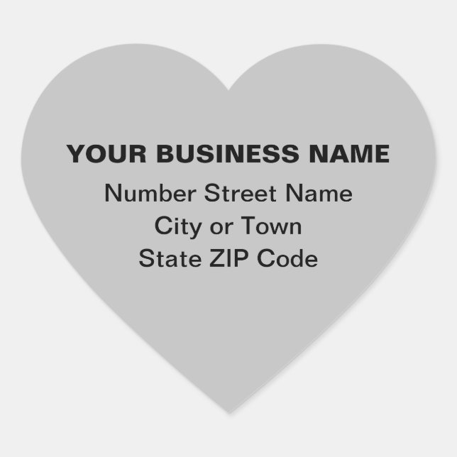 Plain Texts Business Address on Grey Heart Sticker (Front)