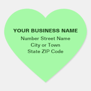 Plain Texts Business Address on Light Green Heart Sticker